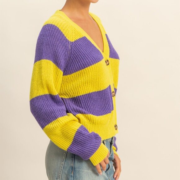 Yellow Purple LSU Football Gameday Knit Sweater NEW NWT S-M-L - Picture 5 of 6